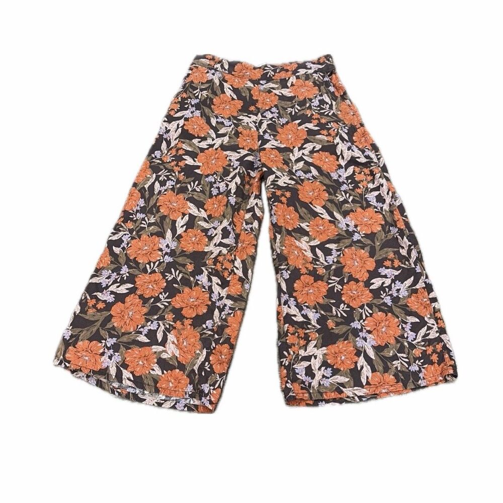 Haute Hippie Pants 100% Linen Floral Wide Leg Cropped Pants Size L Resort Vaca